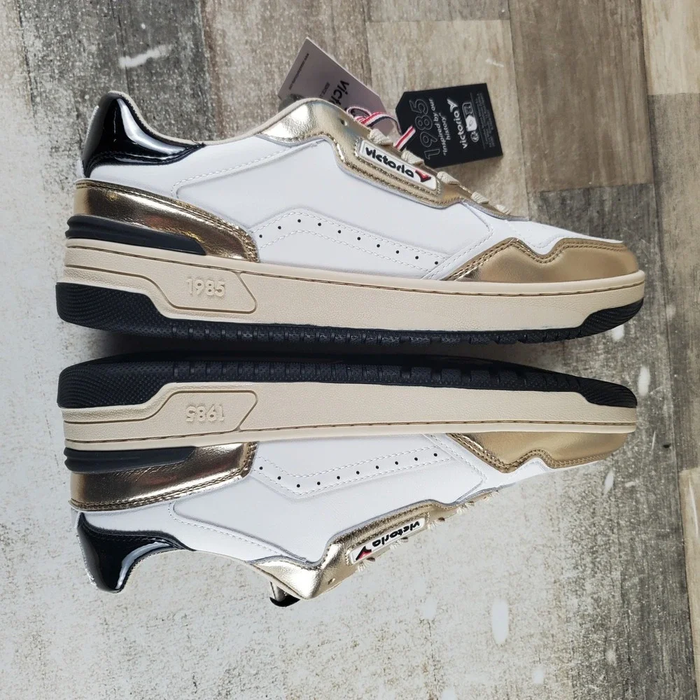 Victoria Womens C80 Shoes Sz 10.5 Running White Metallic Gold Leather Sneaker